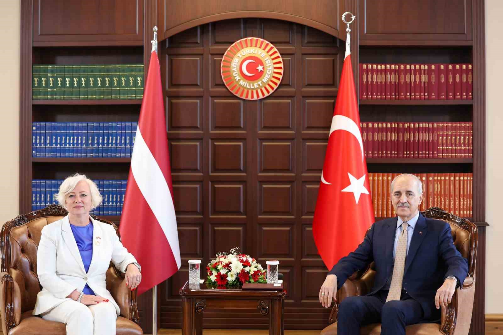 TBMM Başkanı Kurtulmuş'un Letonya Parlamentosu Başkanı Mieria ile Görüşmesi