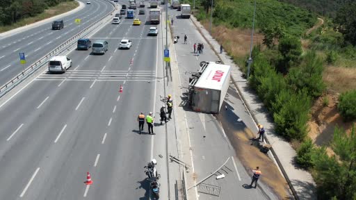 Kontrolden Çıkmış Market Kamyonu Çevre Yolu Yan Yola Devrildi