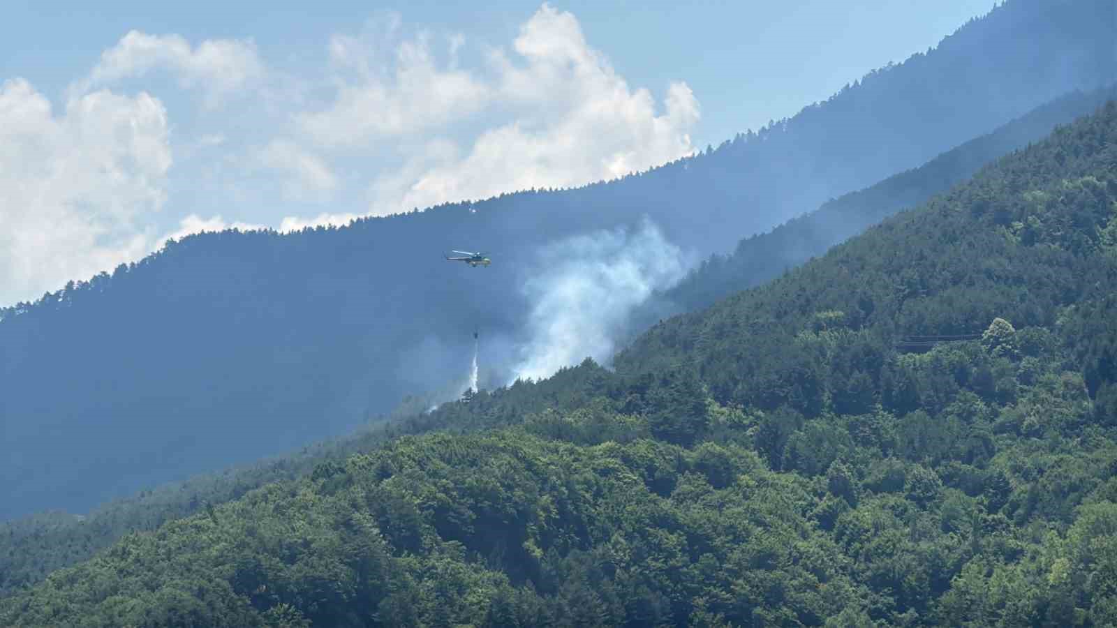 Ormanlık alanda çıkan yangına havadan ve karadan müdahale